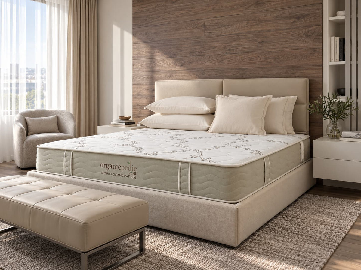 Cascade certified organic mattress in a bedroom