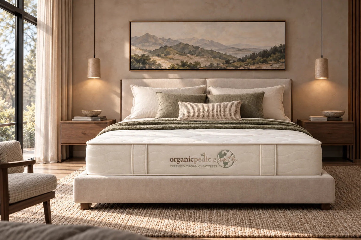 Palera certified organic mattress in a sunlit bedroom