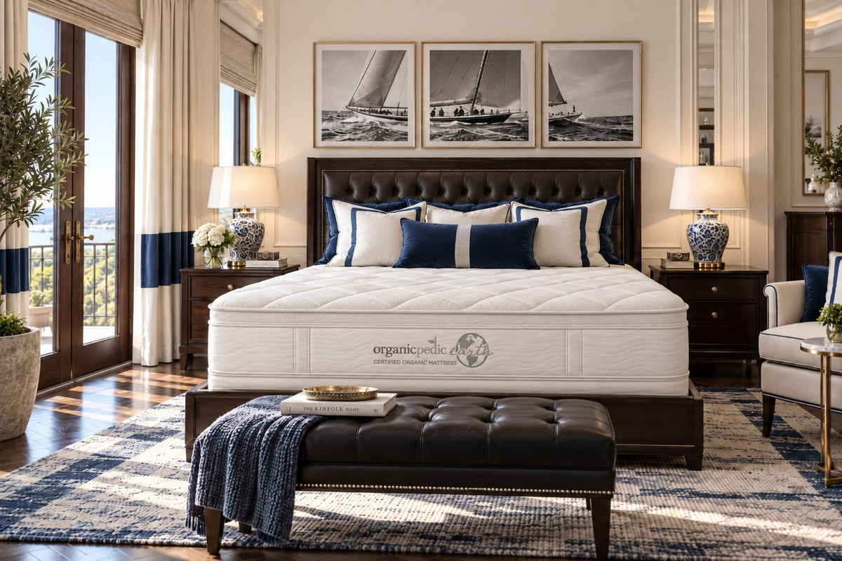 Pinnacle certified organic mattress in a bedroom