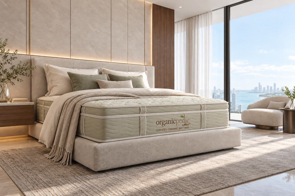 Terra certified organic mattress in a bright bedroom
