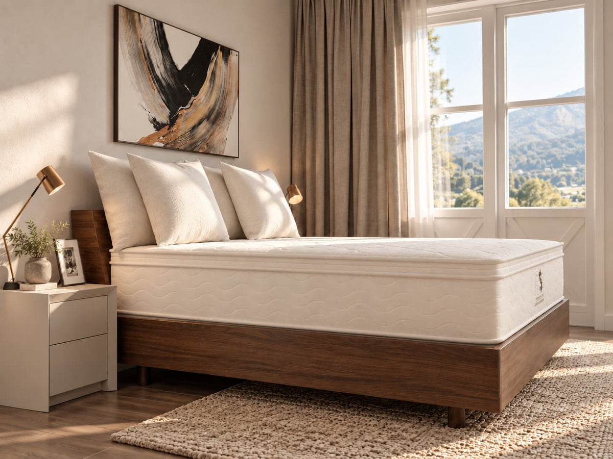 Rossa certified organic mattress in a bedroom