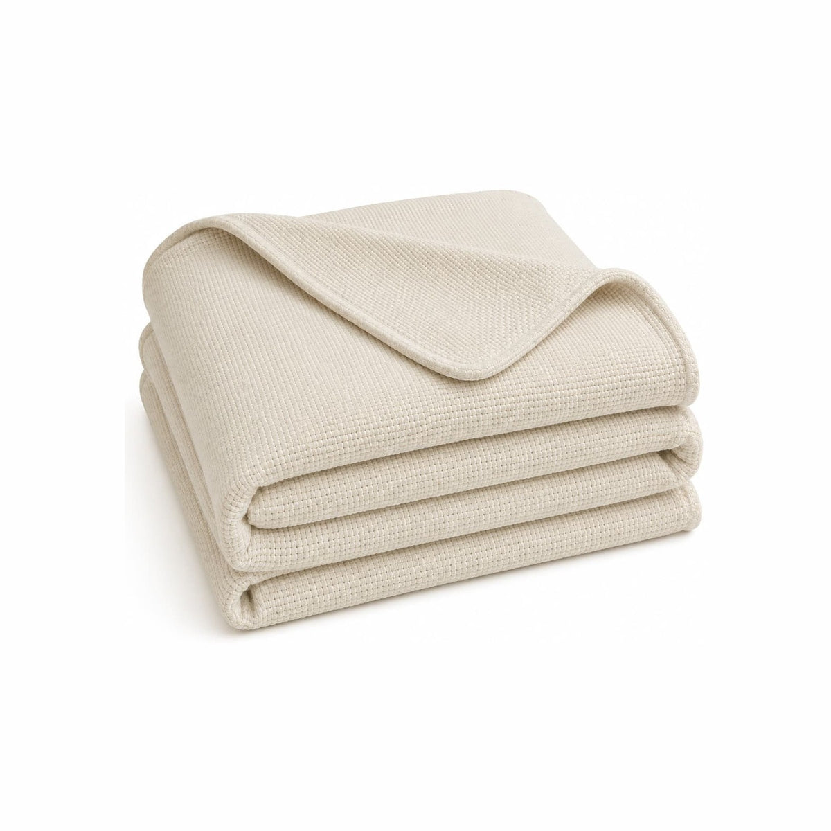 Certified organic cotton knitted bed blanket, folded