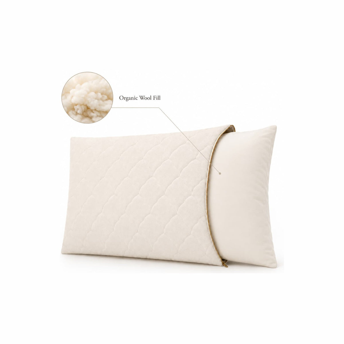 Certified organic Spiraled wool pillow with organic wool fill detail