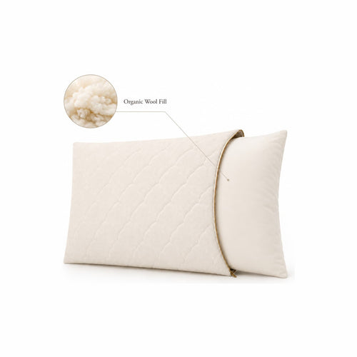 Certified organic Spiraled wool pillow with organic wool fill detail