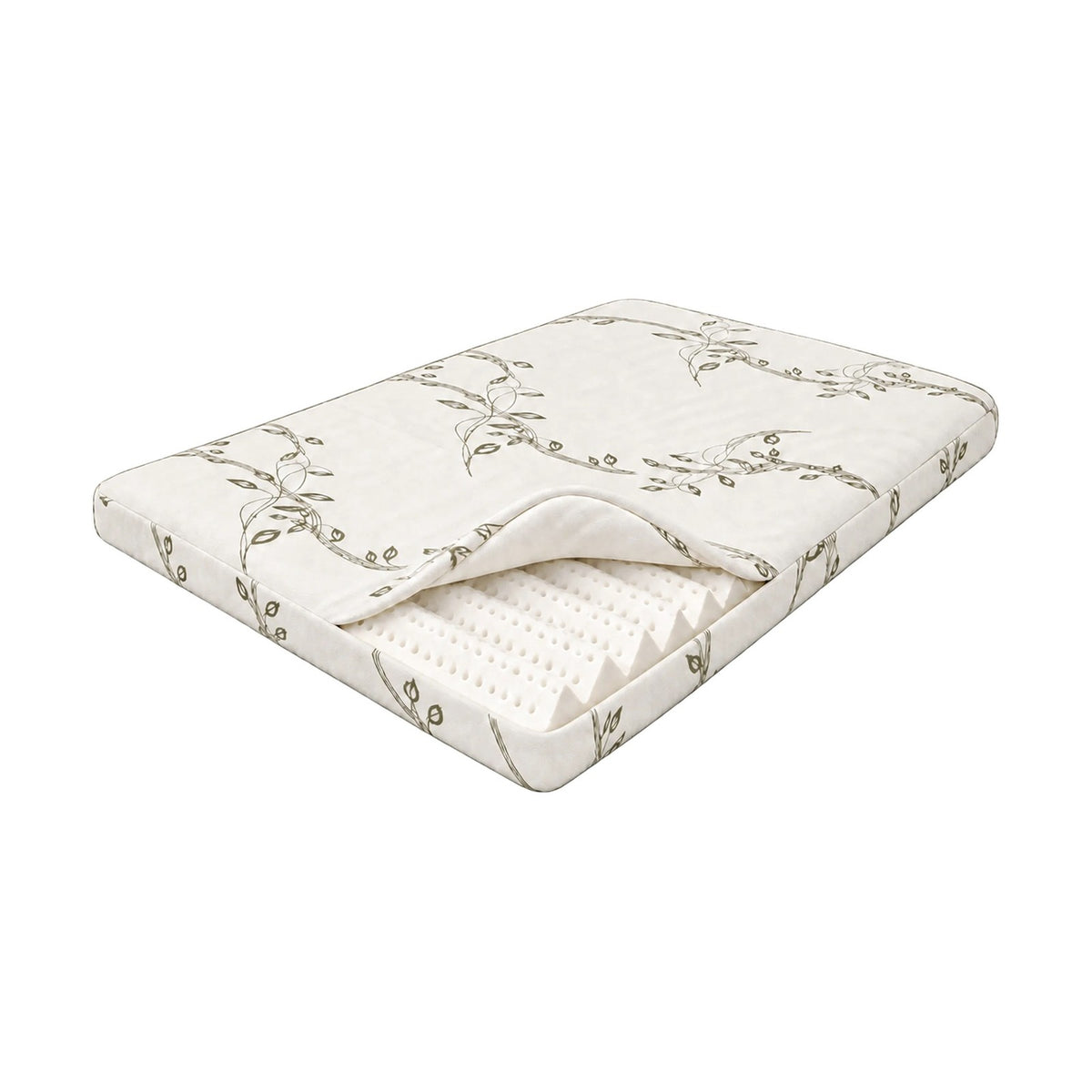 Wave certified organic 3.5-inch sculpted latex pillow top with leaf and vine cover folded back